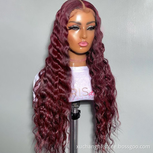 100% virgin brazilian 150 180 density HD lace front wigs highlight long deep wave human hair wigs for black women